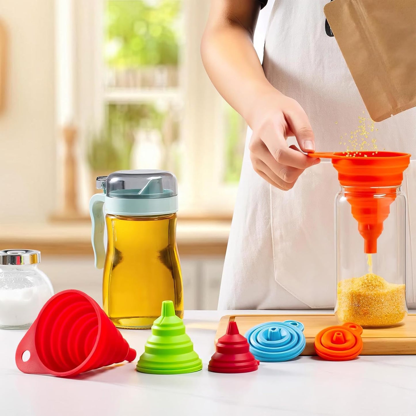 Skiennix Kitchen Funnel Set - 4 Pack Foldable Silicone Funnels for Easy Liquid Transfer | Small Size