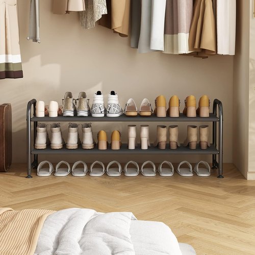 INGIORDAR Shoe Rack - 2-Tier Metal Organizer for Closet & Entryway - Wide Black Storage Solution