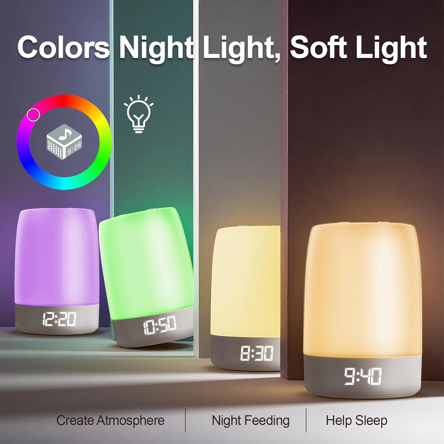 Skiennix White Noise Machine - 32 Soothing Sounds & 8 Color Breathing Light | Bluetooth Alarm Clock for All Ages