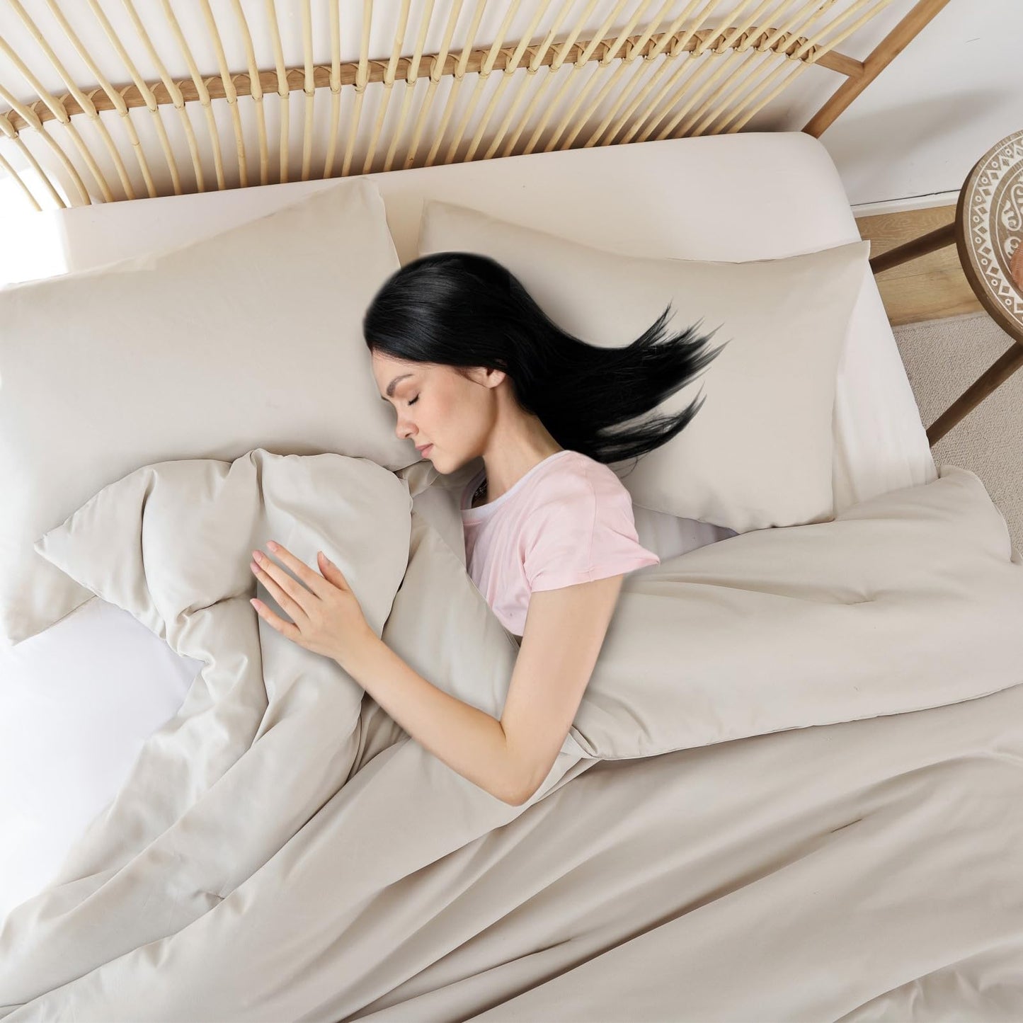 ROSGONIA King Size Comforter Set Beige, 3pcs (1 Boho Comforter & 2 Pillowcases) All Season Bedding Soft Lightweight Bedspread Cozy Blanket Quilt