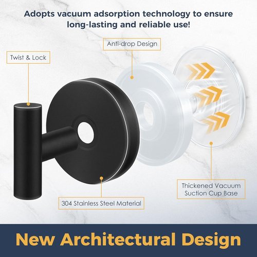 Heavy Duty Suction Cup Hooks by [Brand Name] - Removable Shower & Towel Hooks for Glass, Tile, Mirror | 4 Pack (Black)
