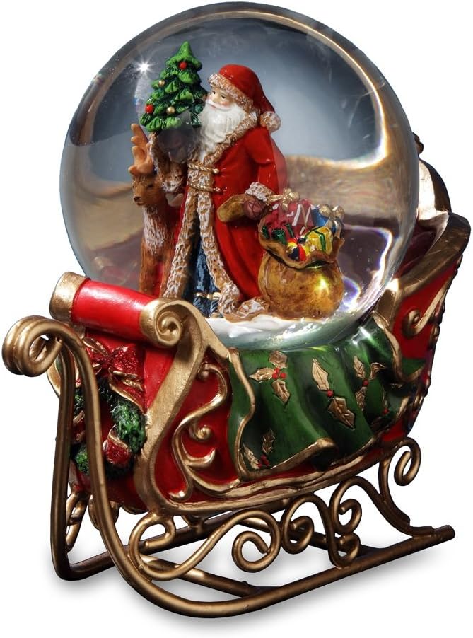 San Francisco Music Box | Santa Reindeer Sleigh Musical Water Globe - Enchanting Holiday Decor