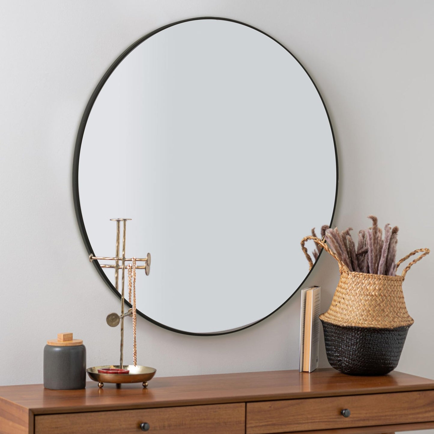 WIOWUR Black Round Mirror 30 Inch,Circle Bathroom Vanity Mirror for Wall