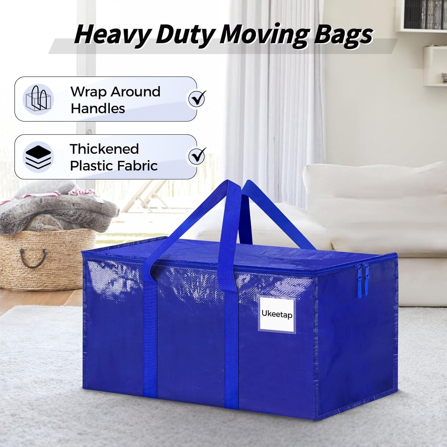 Skiennix Extra Large Heavy-Duty Moving Bags - 16 Pack Blue Storage Totes with Reinforced Handles & Zippers