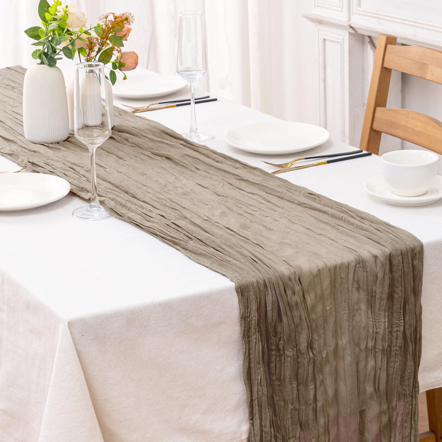 SOIKIMU 2 Pcs Nude Cheesecloth Table Runner - 120 inch 10FT Boho Rustic Gauze Cheese Cloth Table Runner Decor for Spring Summer Party Wedding Birthday Baby Bridal Shower Home