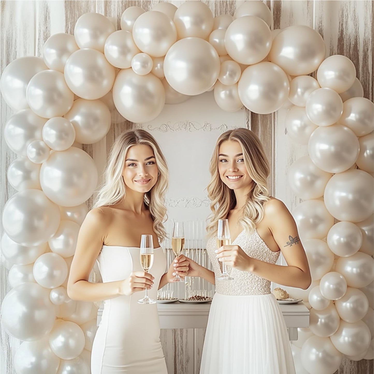 Pearl Sand White Balloons Arch Kit,Double Stuffed White Ivory Beige Cream Balloon Different Sizes 18/12/10/5 Inch Off White Balloon for Wedding Engagement Birthday Bachelorette Decorations