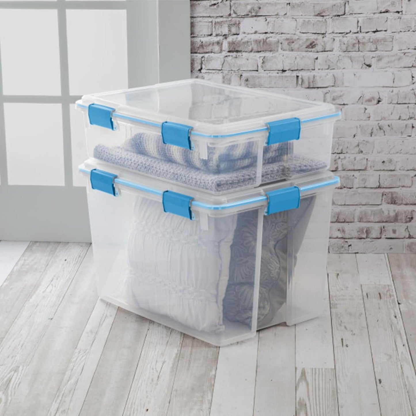 Sterilite 4-Pack Gasket Box | Weather-Resistant 80 Quart Storage Bins with Latching Lids - Heavy-Duty Organizers for Home and Office