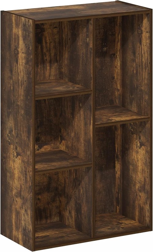 Furinno LUDER 5-Cube Bookshelf - Reversible Design, Easy Assembly, Amber Pine | 9.4 x 19.5 x 31.5 Inches