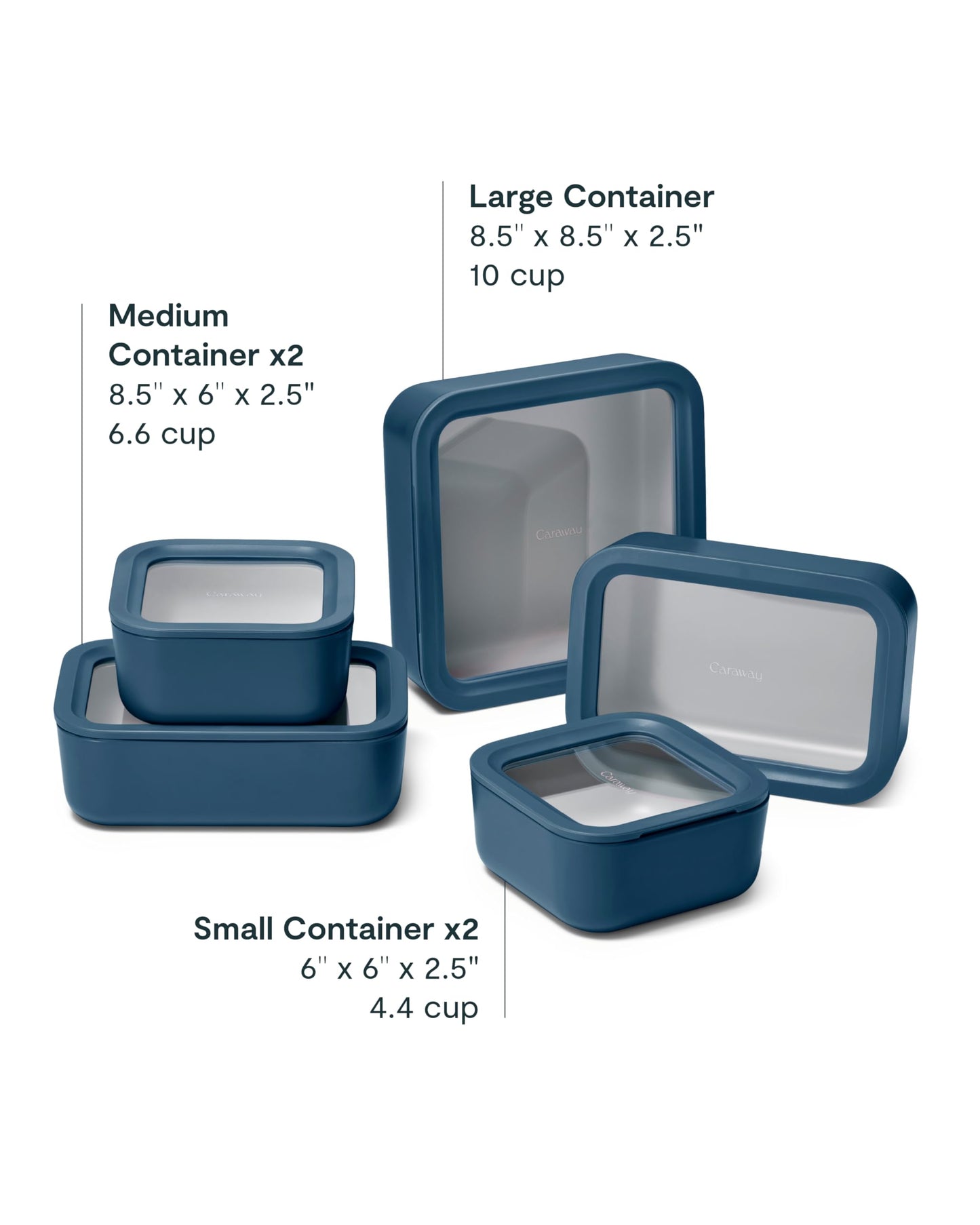 Caraway 13pc Glass Food Storage Container Set - Easy to Store, Non Toxic Lunch Box - with Glass Lids - Includes Storage Organizer - Navy