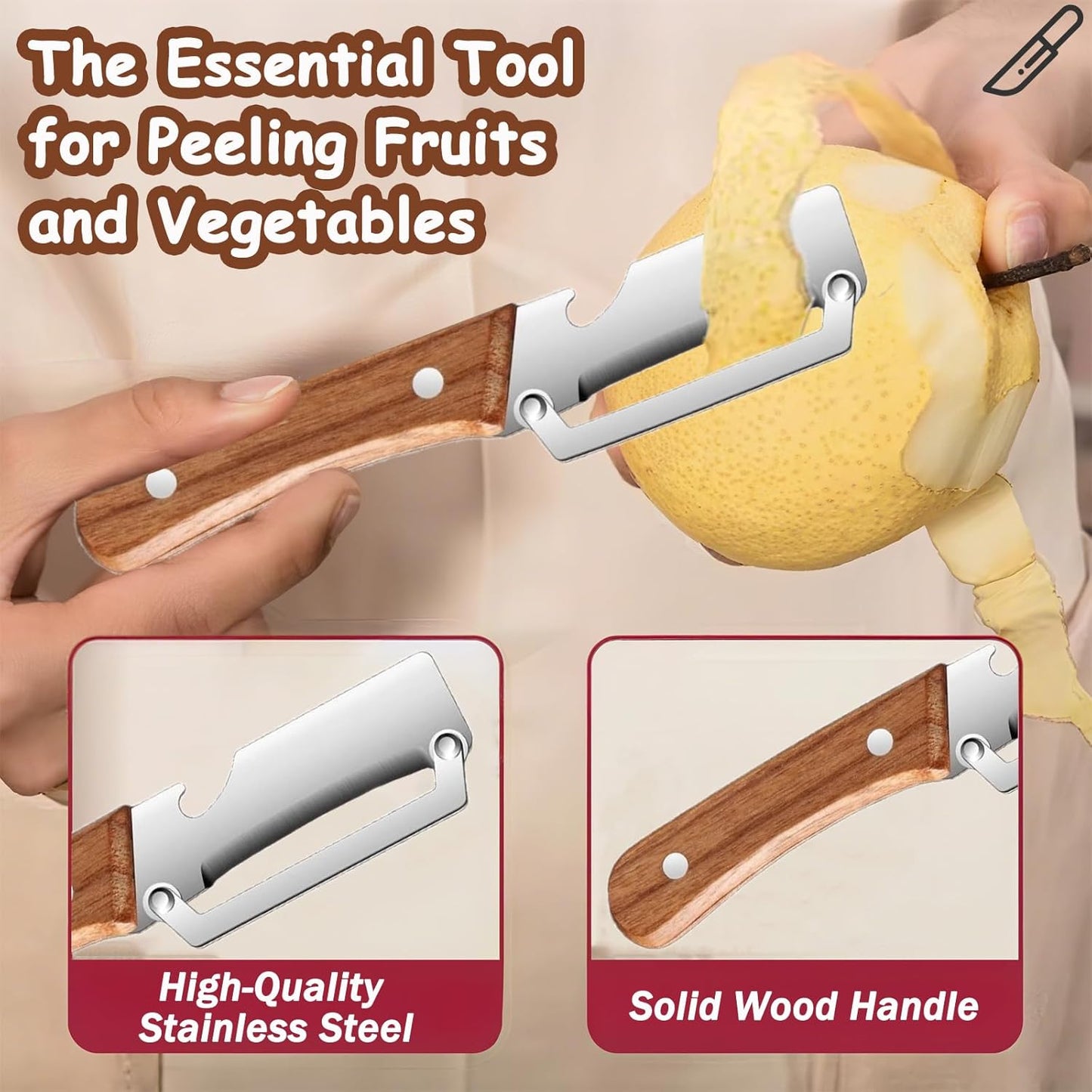 Skiennix Premium Vegetable Peeler - Multi-Functional Kitchen Tool with Wooden Handle & Stainless Steel Blade