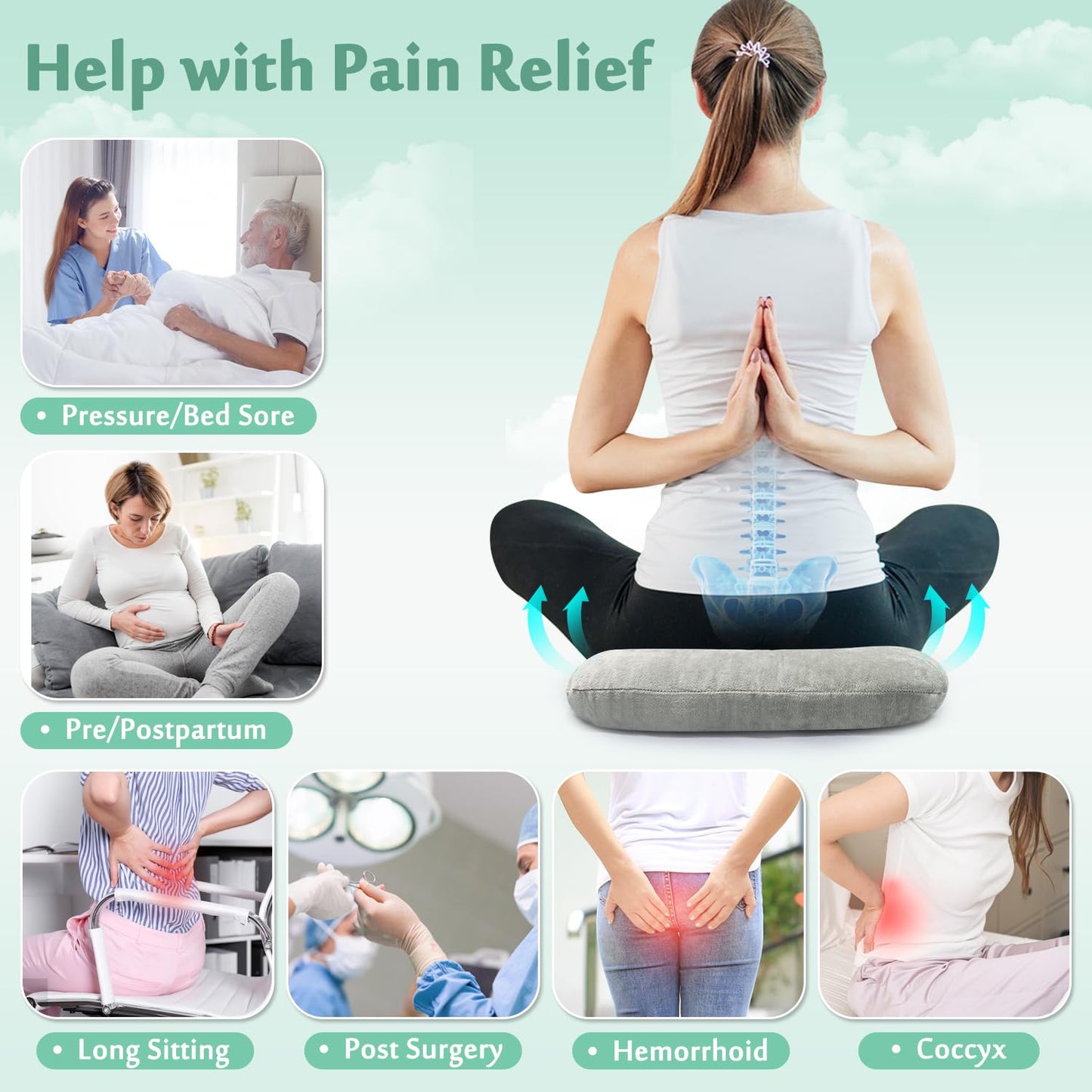 AOSSA Donut Pillow, Butt Cushion for Long Sitting Tailbone Pain, Hemorrhoid, Pregnancy Seat Cushion, Medical Donut Ring Pillow for After Surgery, Bed Sore, Pressure Ulcer Relief Cushion Pad