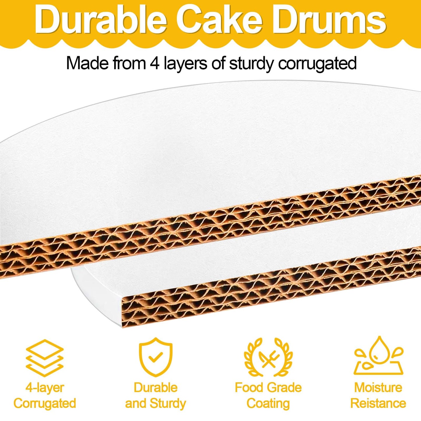 Hokimder 12 PCS Cake Boards 10 Inch Round, 1/2 Inch Thick Sturdy Cardboard Cake Drums, Food Grade White Cake Drum for Wedding, Birthday, Baking, Decorating, Corrugated Cardboard Base Base para Pastel