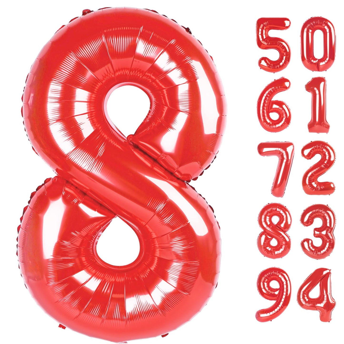Red 8 Balloon, Number Balloon 40 Inch, Red Birthday Decorations, 8 18 28 38 80 Birthday Balloons, 8th Party Supplies, Number 8 Balloon