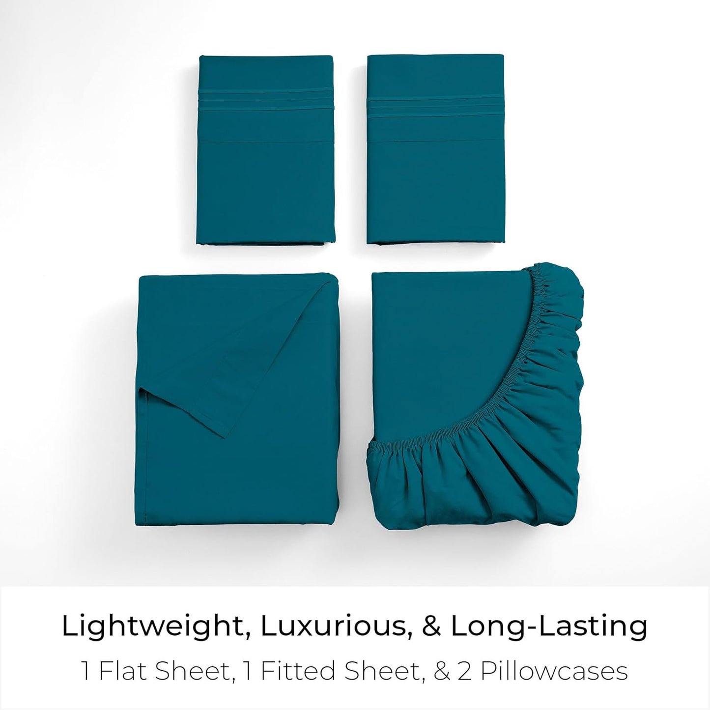 Mellanni Queen Sheets Set - 4 PC Hotel Luxury Bedding | Extra Soft, Cooling, Wrinkle-Resistant (Teal)