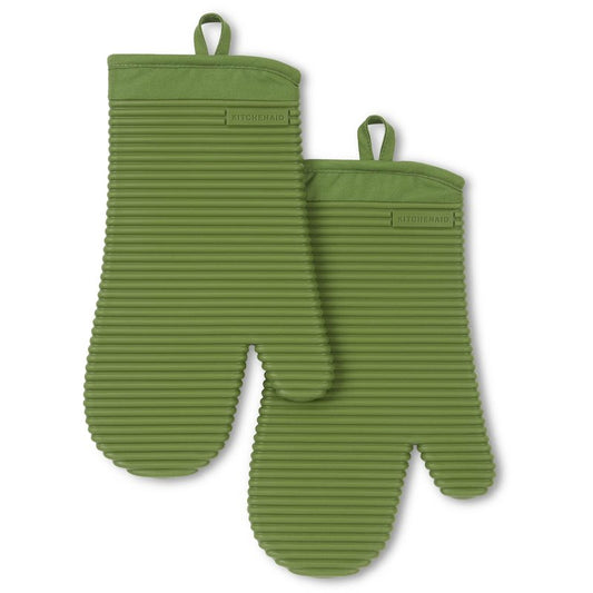 KITCHENAID Ribbed Soft Silicone Oven Mitt 2-Pack Set, 7.5"x13", Matcha