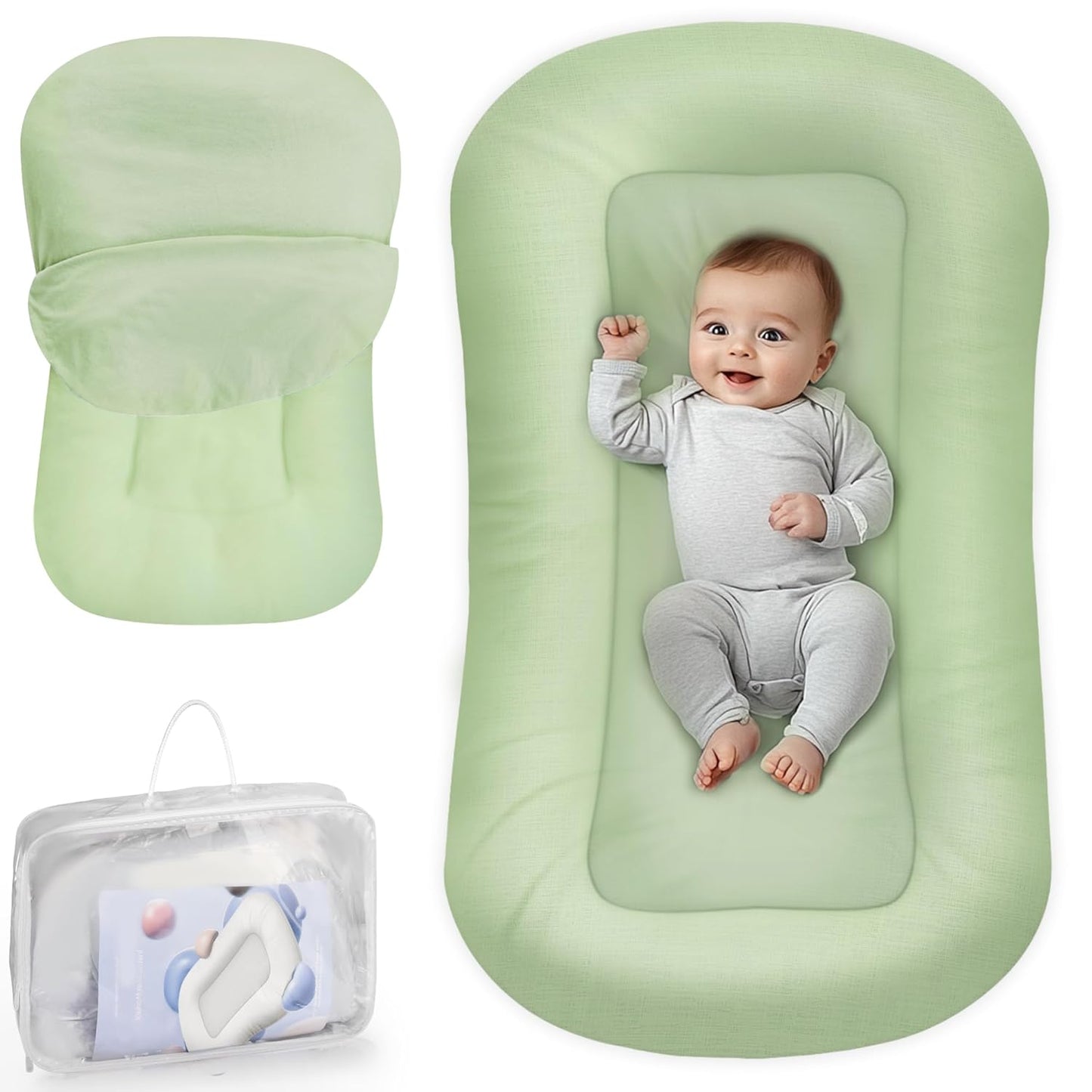 Skiennix Infant Support Cushion - Portable Tummy Time Mat for Newborns 0-24 Months, Soft Cotton, Green