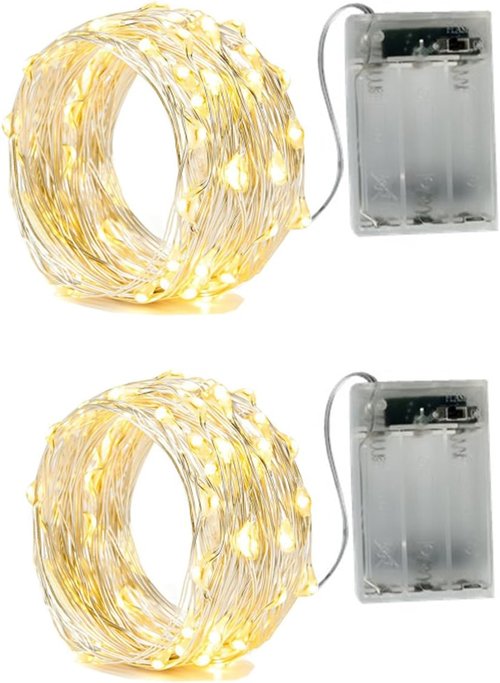 BXROIU Fairy Lights - 2 x 20 LEDs Battery Operated Silver Wire String Lights | Warm White for Bedroom & Christmas Decor (6.6 ft)