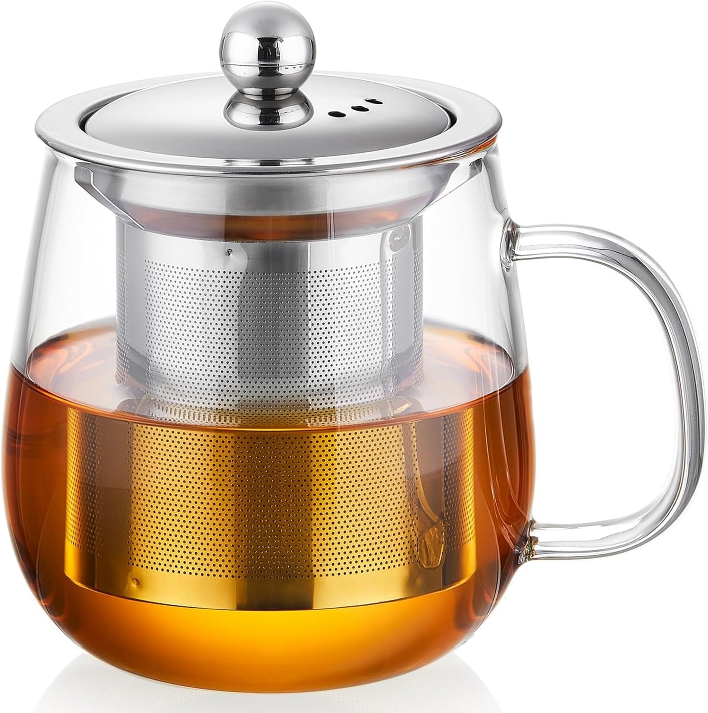 DOPUDO Glass Tea Cup with Infuser and Lid, 34oz/1000ml Large Borosilicate Teacup, Clear Mug for Loose Leaf Blooming Tea, Dishwasher Safe - Tea Maker Gift for Birthday