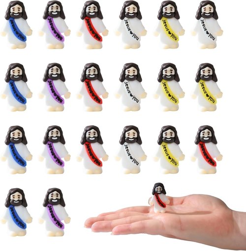 Cowlyn Mini Jesus Figurines - Multicolor Tiny Statues for Easter Egg Stuffers | 20 Pack Religious Gifts