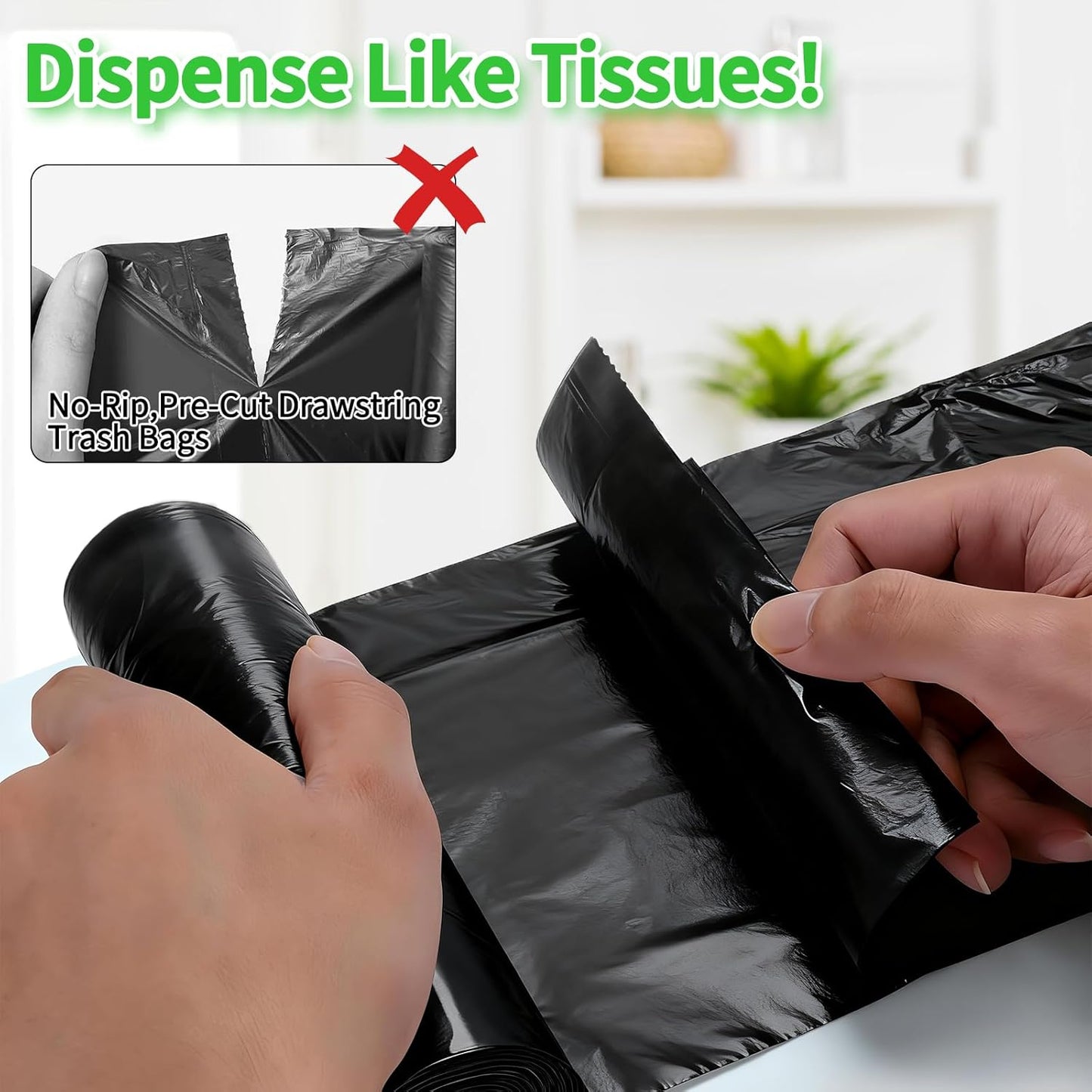 Skiennix Small Drawstring Trash Bags - 100 Count Thick 4-Gallon Liners for Bathroom & Office | Black