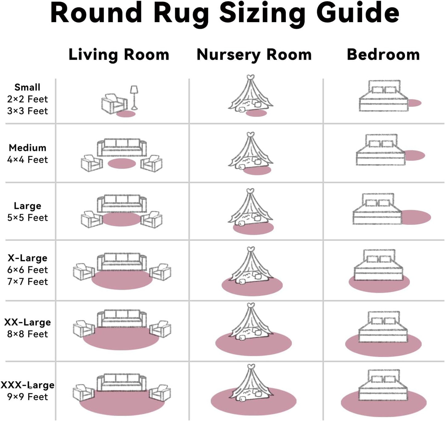 OLANLY Blush Round Area Rug - Soft, Fluffy 9 ft Circle Carpet for Bedroom & Living Room Decor