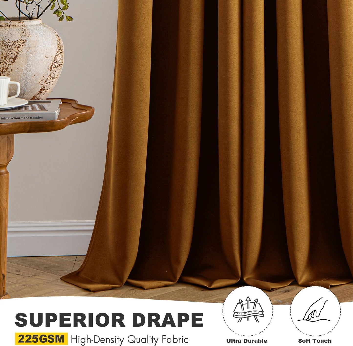 MIULEE Blackout Curtains - Thermal Insulated Room Darkening Drapes | 72-Inch, Gold Brown, 2 Panels