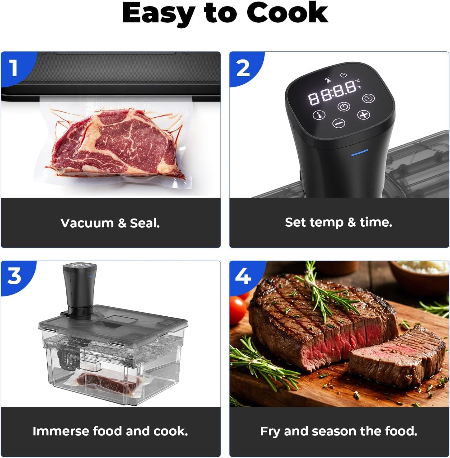 Skiennix Sous Vide Machine - 1000W Immersion Circulator with Digital Display & Recipe Guide