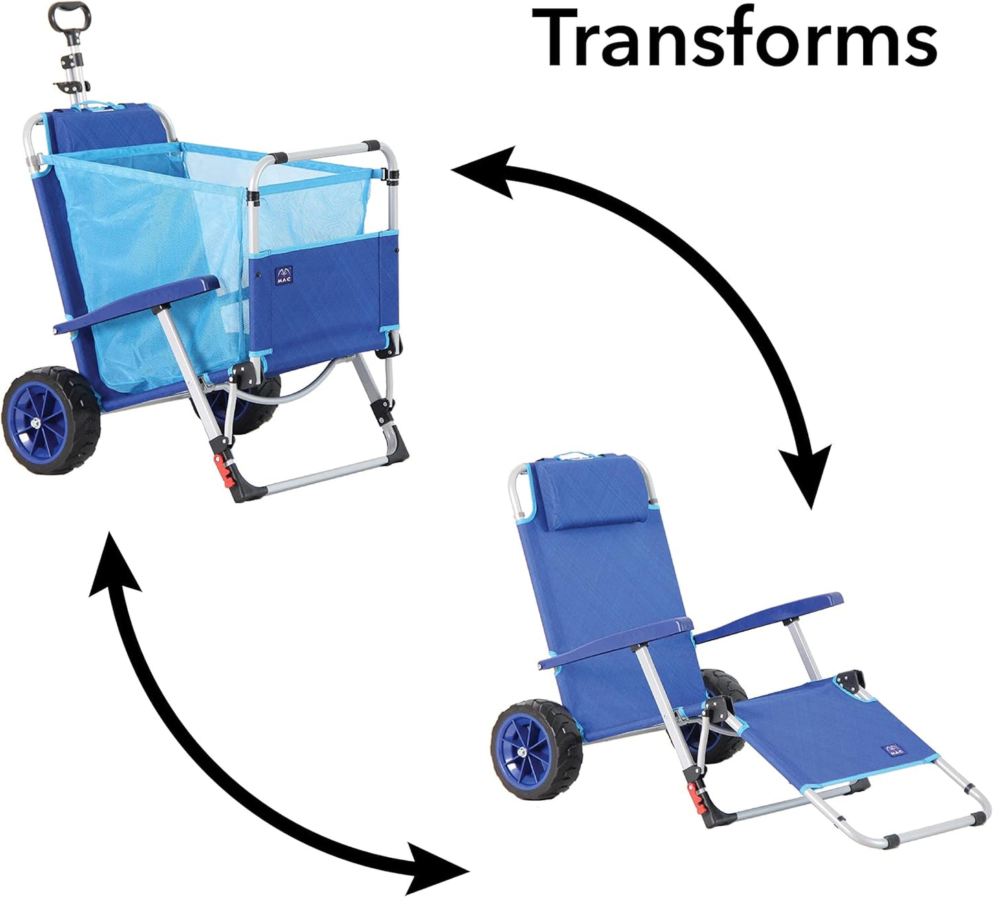 Mac Sports Foldable Beach Lounge Chair with Integrated Wagon Cart - Heavy Wheels for Easy Transport