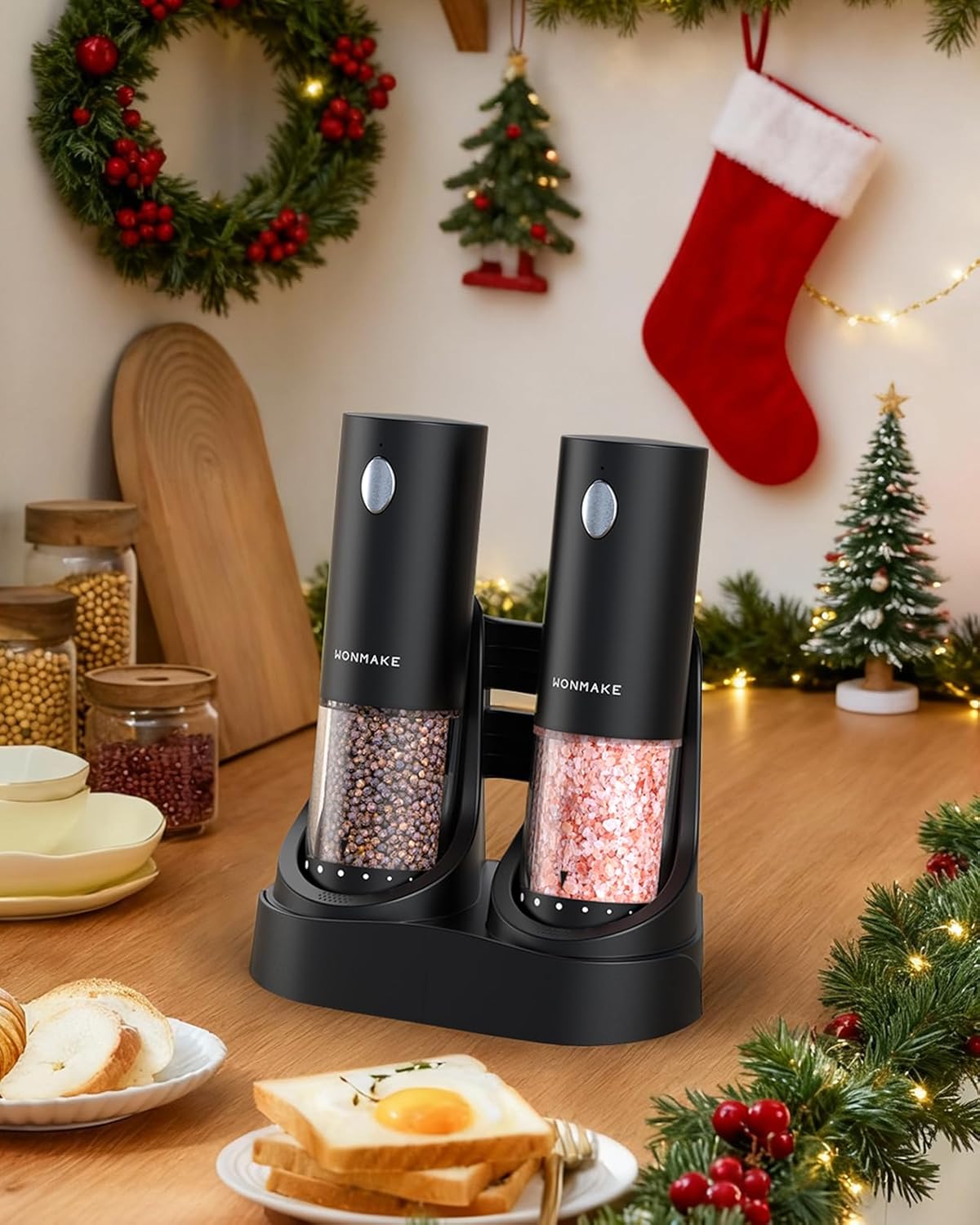 Skiennix Electric Salt and Pepper Grinder Set - Automatic Refillable Grinders with LED Light & Adjustable Coarseness