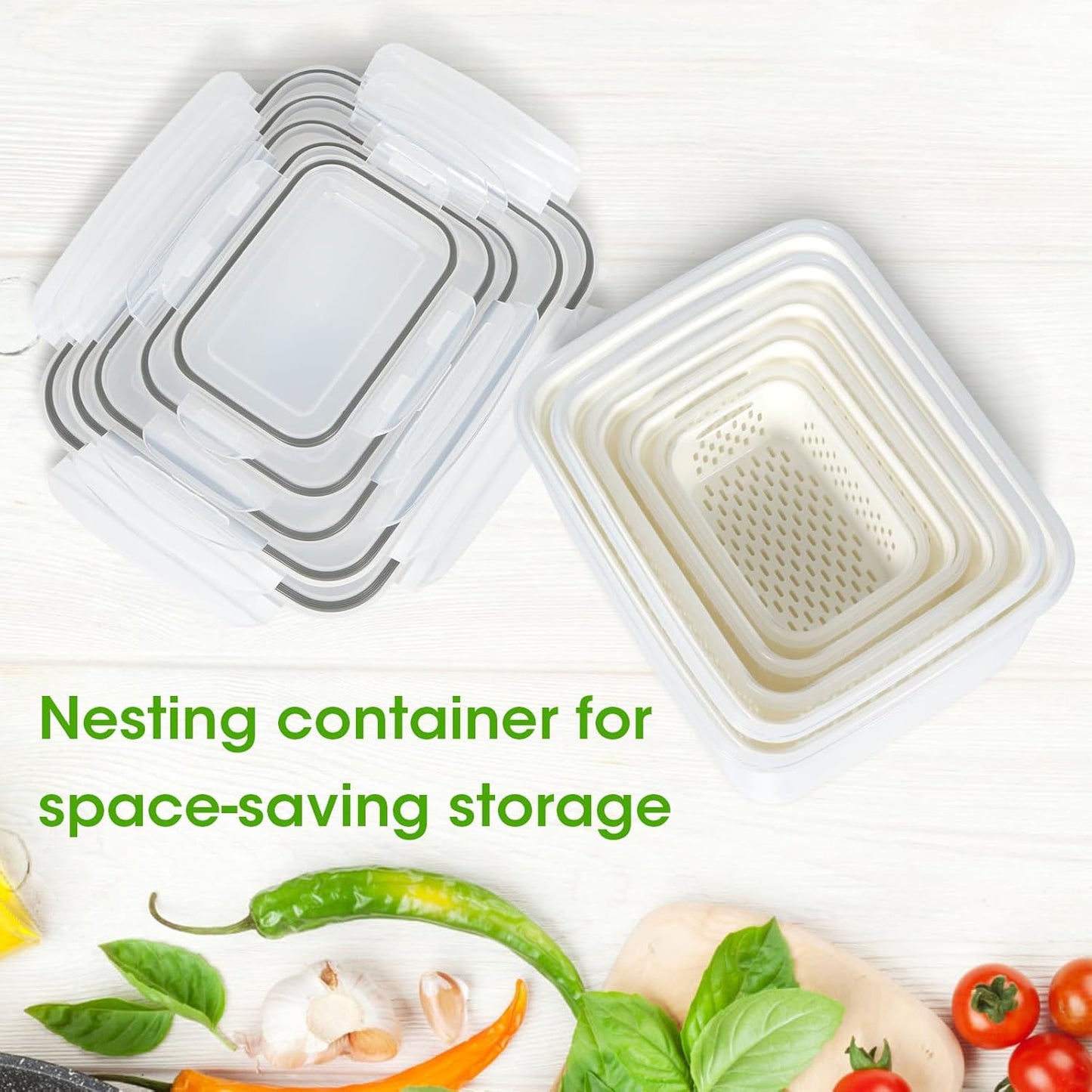 TBMAXS 6-Pack Fruit Storage Containers - Produce Saver with Drain Colanders | Refrigerator Organizer for Freshness