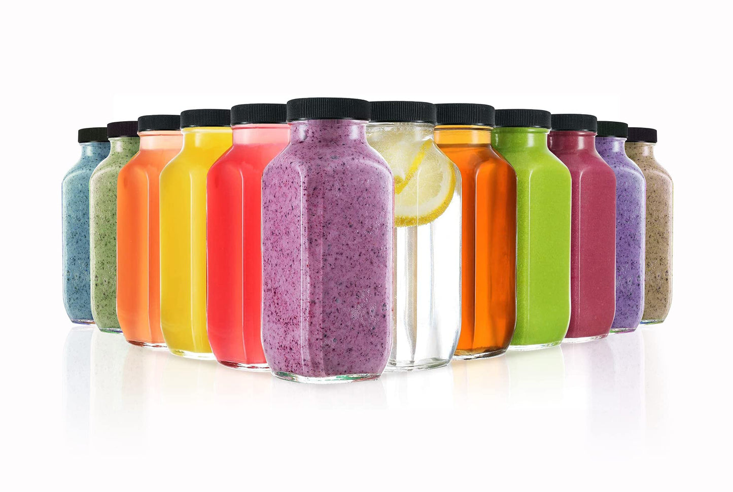 DilaBee 12-Pack Glass Juice Bottles with Lids, 8oz Glass Bottles with Lids for Juice, Smoothie, Water, Milk & Kombucha, Reusable Glass Bottles for Juicing - Bulk Glass Water Bottles with Caps BPA-Free