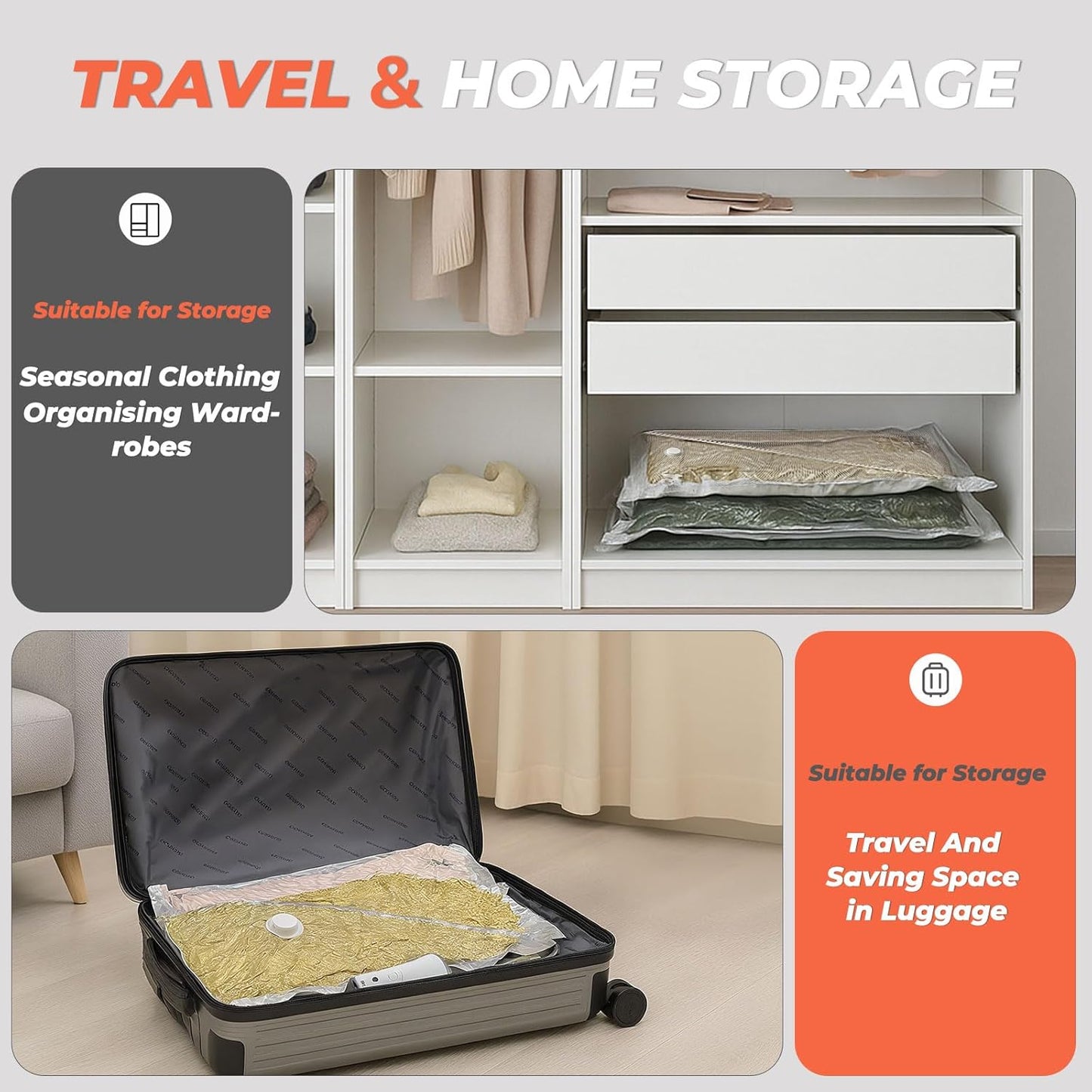 Vacbird Vacuum Storage Bags Set - 18 Pack with Rechargeable Wireless Pump | Large, Medium & Small for Clothing, Travel & Home