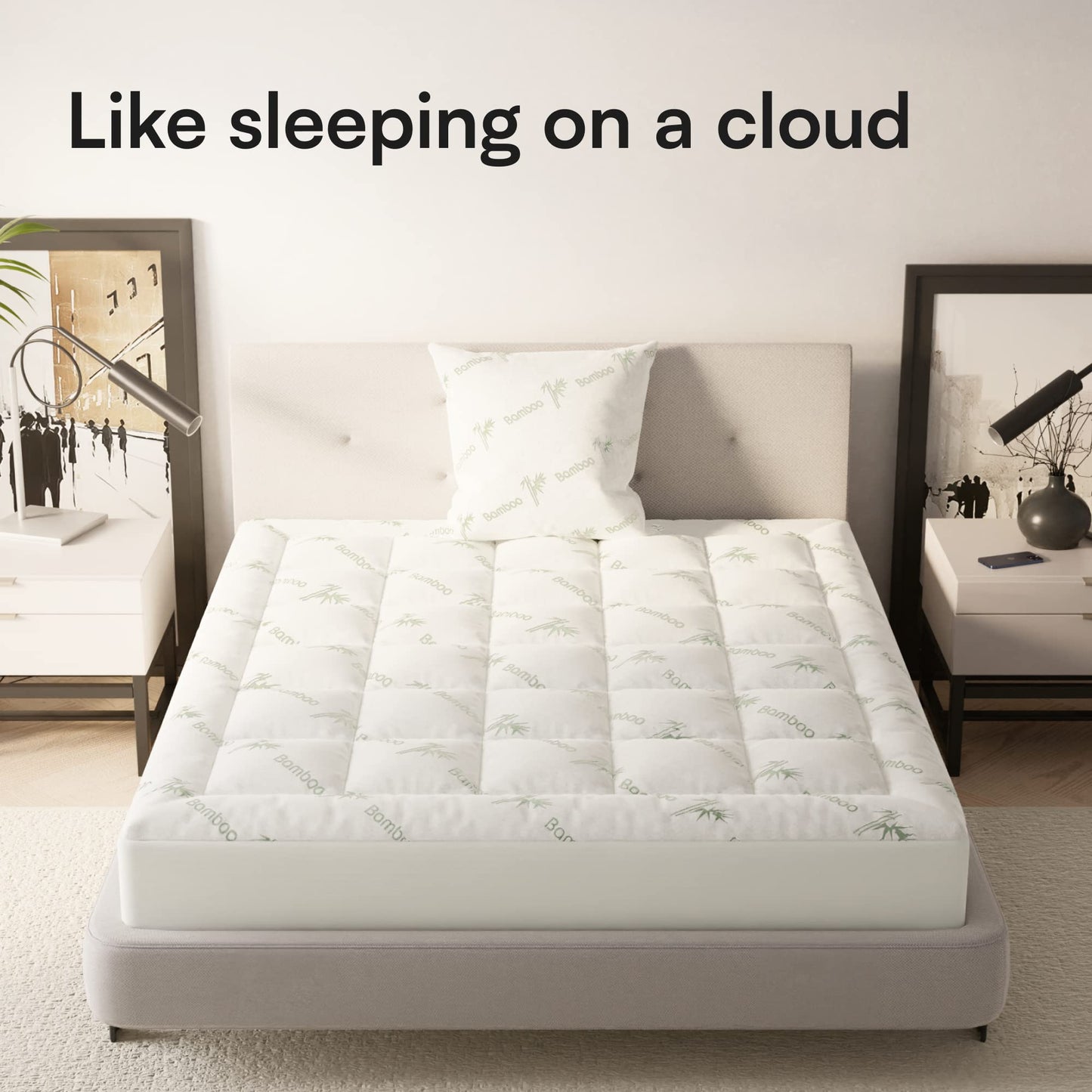 Ultra Soft Full Size Mattress Topper - Viscose Made from Bamboo Pillow Top Mattress Pad for Back Pain Relief - Naturally Cooling for Hot Sleepers, Green