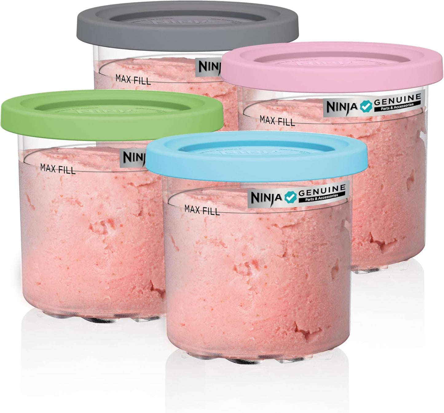 Ninja® CREAMi® Original Pints 4-Pack - BPA-Free, Dishwasher Safe, 1 Pint Each in Clear, Grey, Lime & Pink