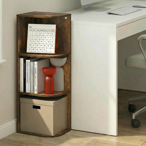 Furinno PASIR 3-Tier Corner Bookshelf - Open Shelf Bookcase for Organization & Storage | Amber Pine, 9.3 x 12 x 31.5