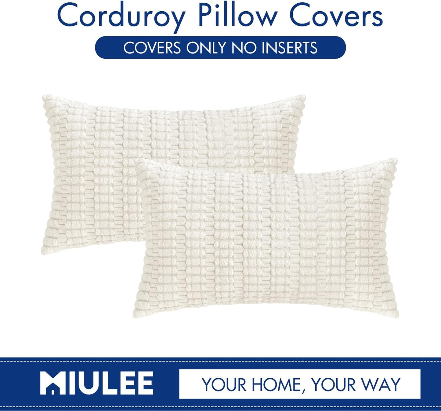 MIULEE Corduroy Decorative Lumbar Pillow Covers - Soft Boho Striped 20x12 Inch | Modern Farmhouse Decor