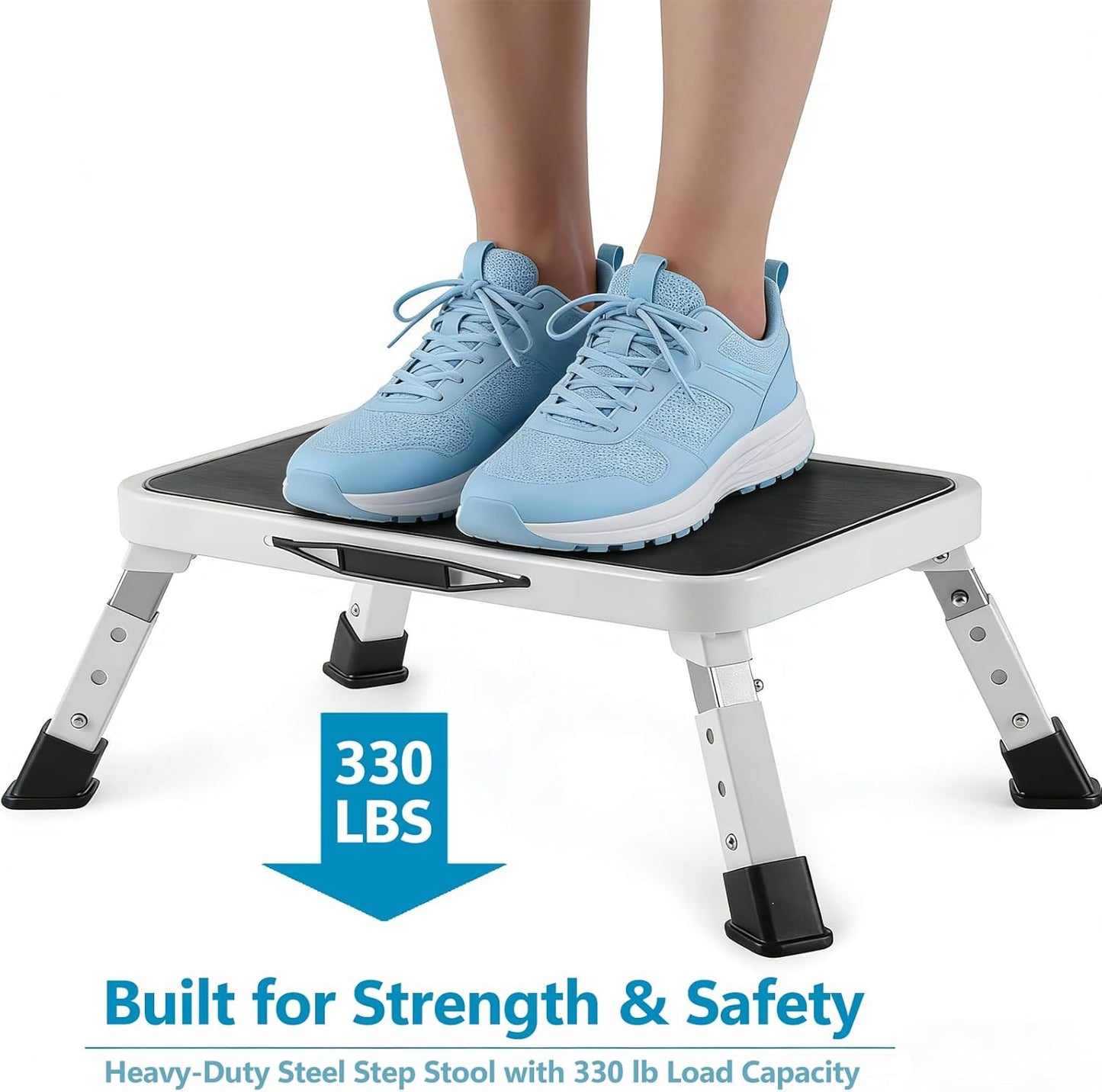 Simple Deluxe Step Stool - Foldable Heavy Duty Foot Stool with Non-Slip Platform | 330 Lbs Capacity