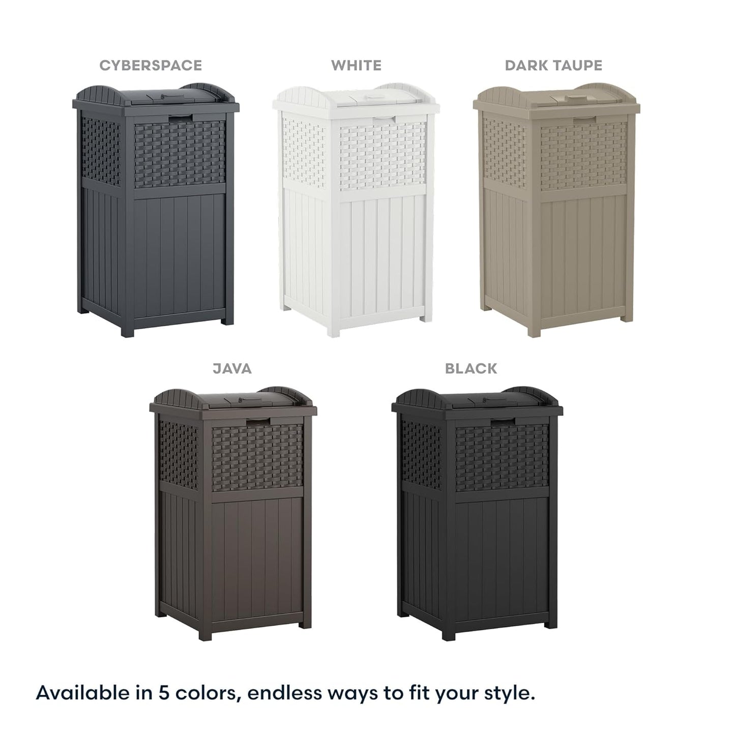 Suncast 33 Gallon Outdoor Trash Can - Lid Included for Garage, Backyard & Garden - Brown