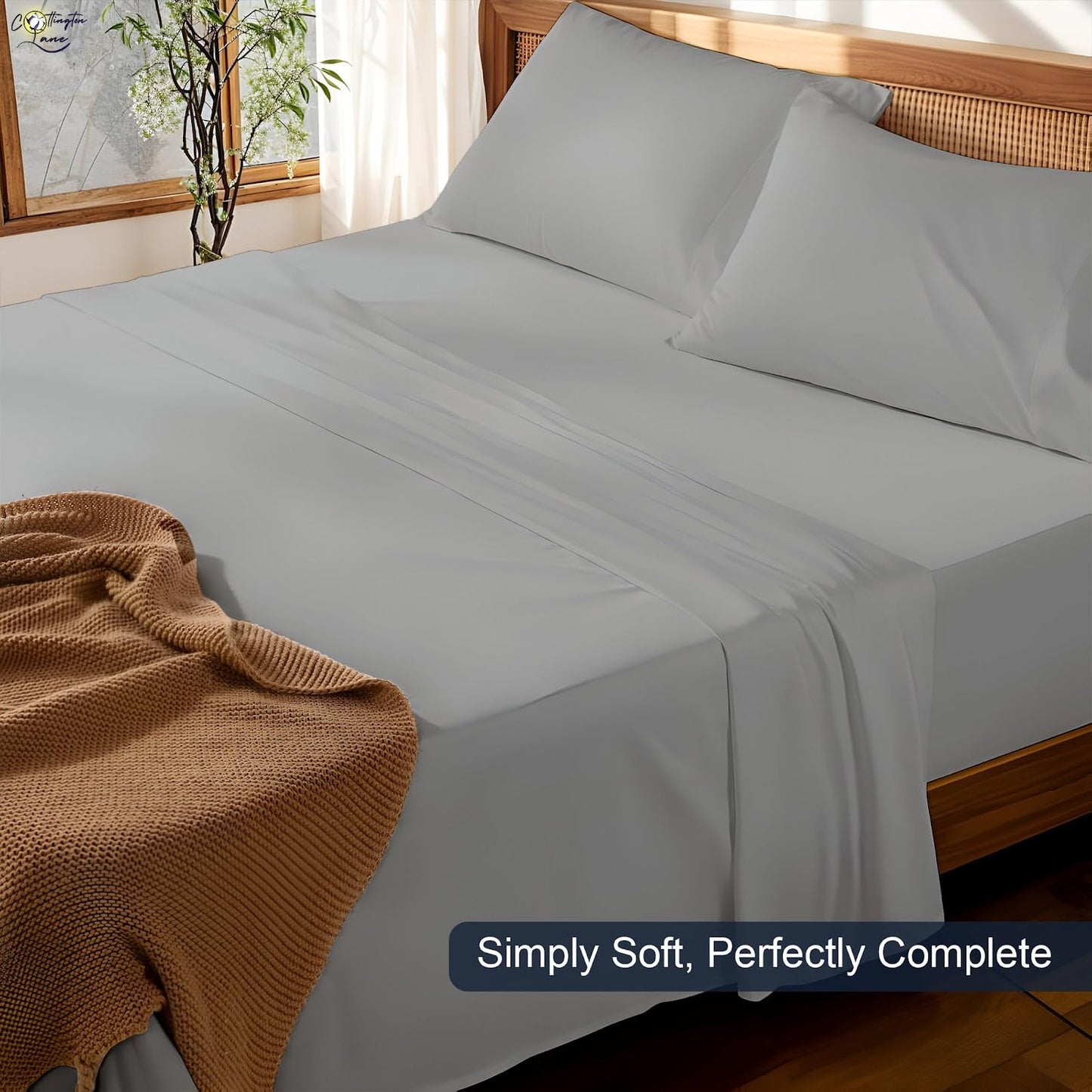 Cottington Lane 4 Piece RV King Size Sheet Set 72 x 80, Luxury Hotel Quality 100% Egyptian Cotton Bed Sheets with 16 Inch Deep Pocket Snug Fit Smooth Sateen Weave, Light Grey Solid