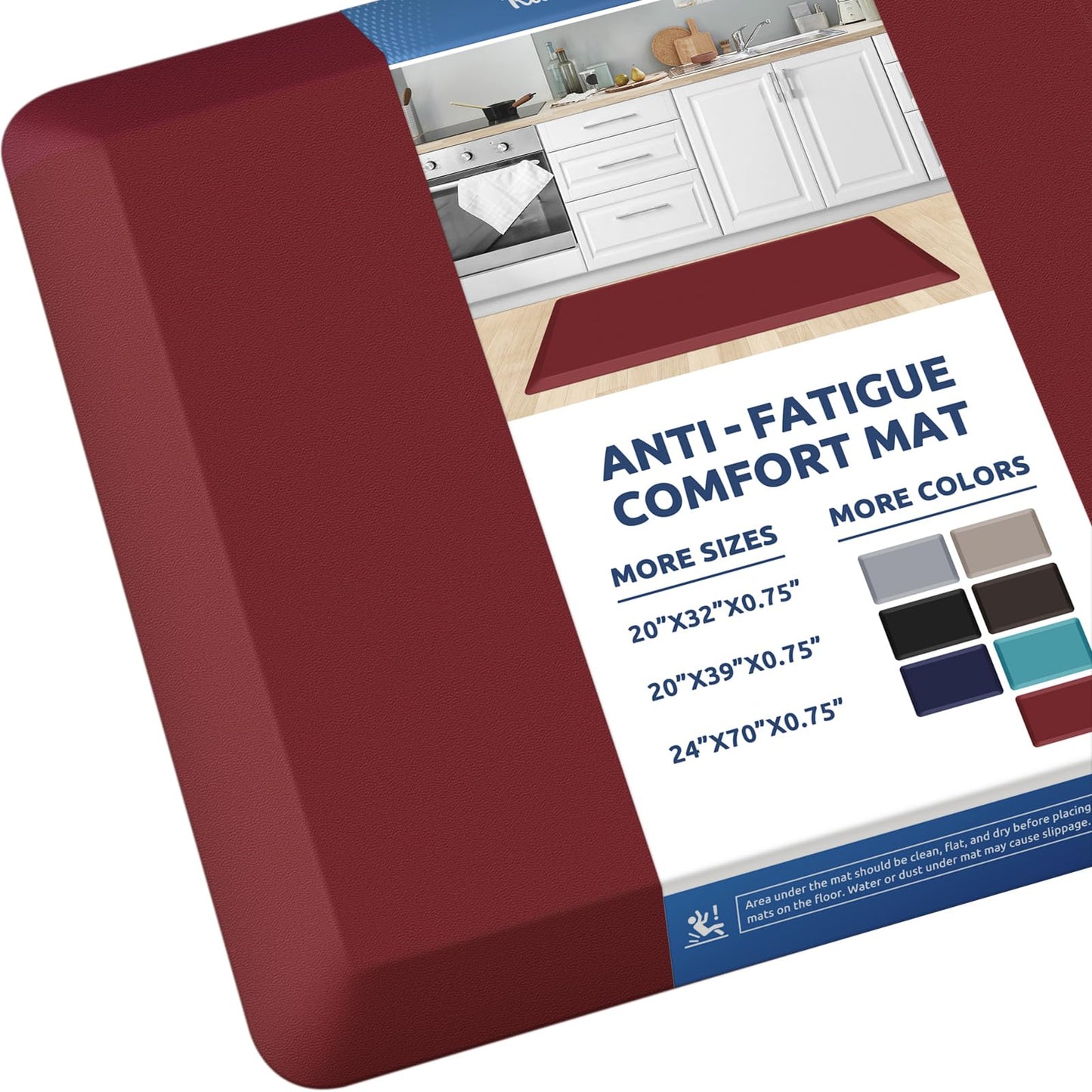 KitchenClouds Kitchen Mat Cushioned Anti Fatigue Rug 20"x39" Water Resistant, Non Slip, Standing and Comfort Desk/Floor Mats for House Sink Office (Red)