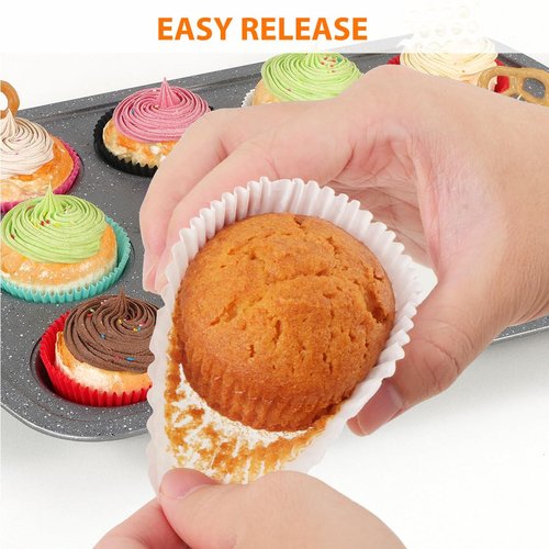 Caperci Standard White Cupcake Liners for Baking 200 Counts - Greaseproof Muffin Baking Cups for Wedding Birthday Party Baby Shower Festivals (White)