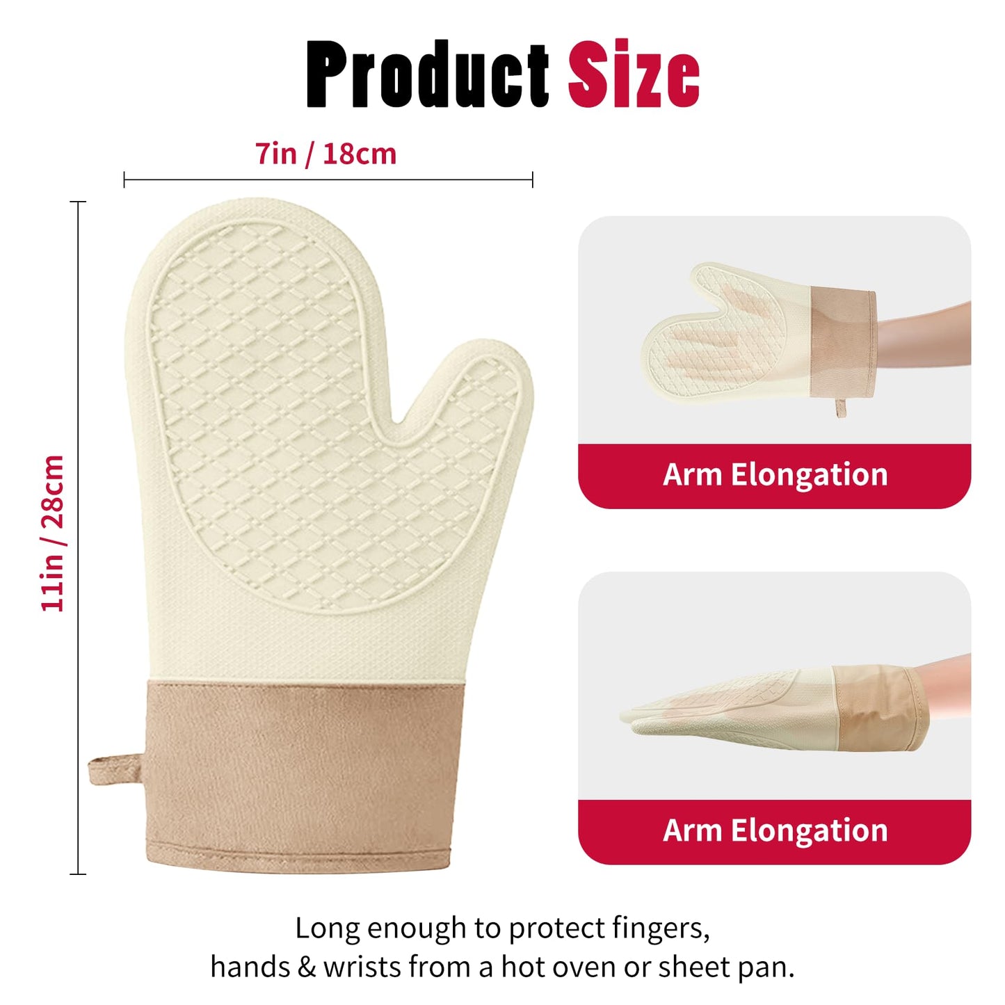 Silicone Oven Mitts，Heat Resistant up to 500°F, Oven Gloves with Soft Lining, Non-Slip Kitchen Essentials, Kitchen Gadgets, Apartment Essentials, Great Gift for Cooking (beige-1pair)