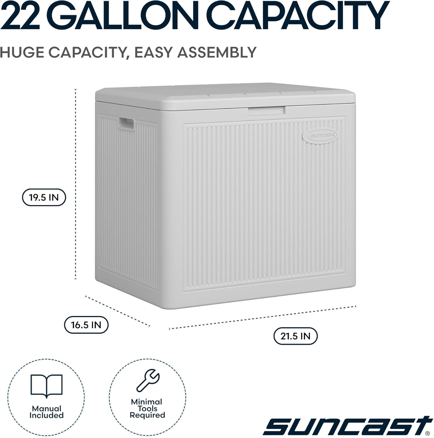 Suncast 22-Gal. Resin Outdoor Patio Deck Box - Modern Storage Solution for Cushions & Tools | French Gray