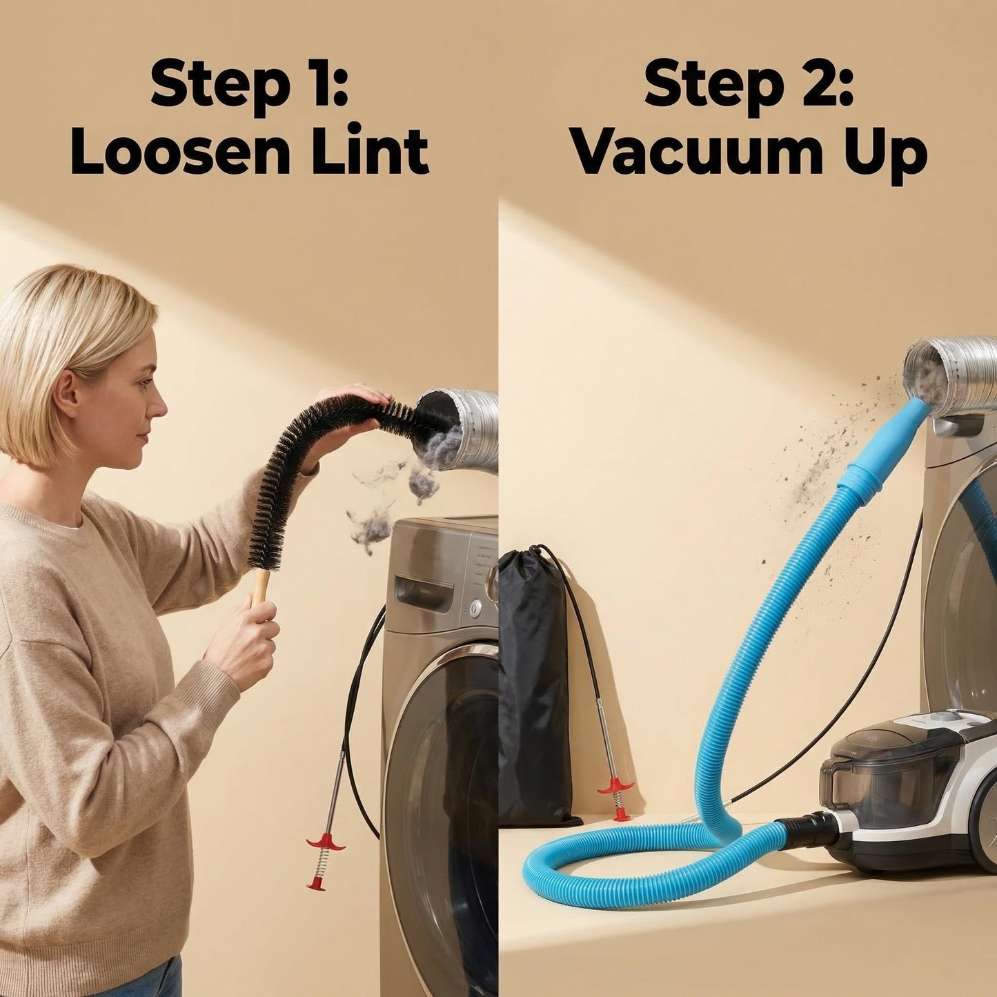 XHYdamile 3Pcs Dryer Vent Cleaner Kit, Dryer Lint Vacuum Attachment and Flexible Dryer Lint Brush, Dryer Vent Vacuum Hose Attachment, with Unclogging Clip & Storage Bag