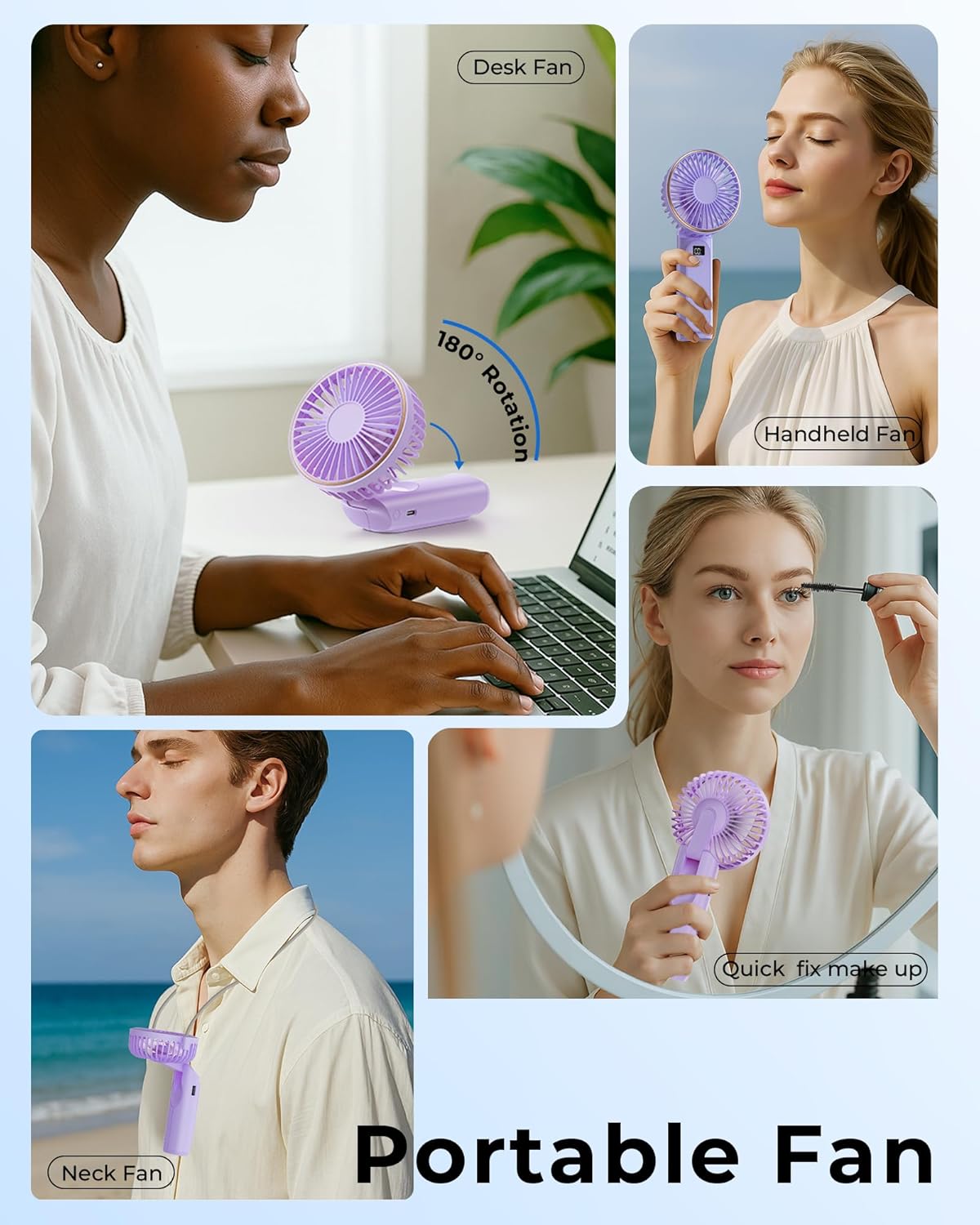 TUNISE Portable Handheld Fan - 4000mAh Battery, 6 Speed Settings, USB Rechargeable & Adjustable