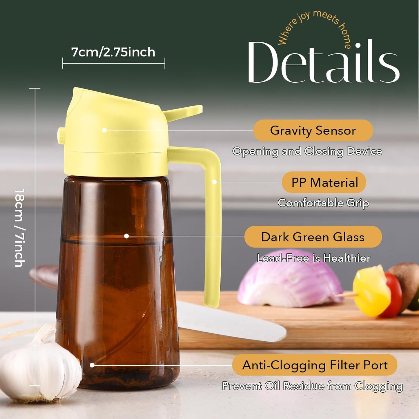YARRAMATE Light Blocking Oil Sprayer - 16oz Food-Grade Olive Oil Dispenser Bottle | Premium Dark Amber Glass for Kitchen & BBQ