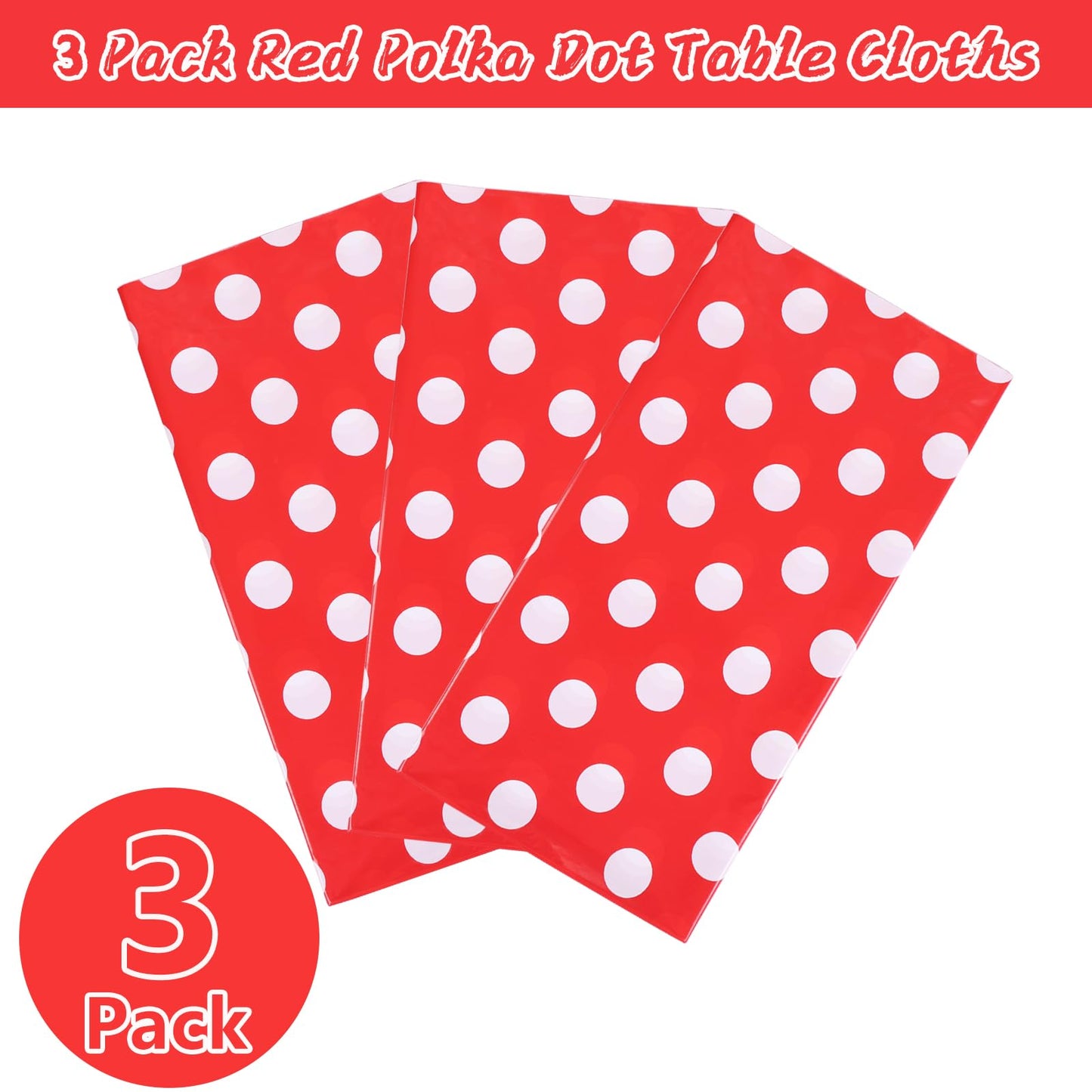 Kesfey 3 Pack Red Polka Dot Table Cloths 54 x 108 Inch Mickey Minnie Mouse Tablecloth Disposable Plastic Red Waterproof Rectangle Picnic Table Covers Christmas Carnival Tablecloths for Birthday Party
