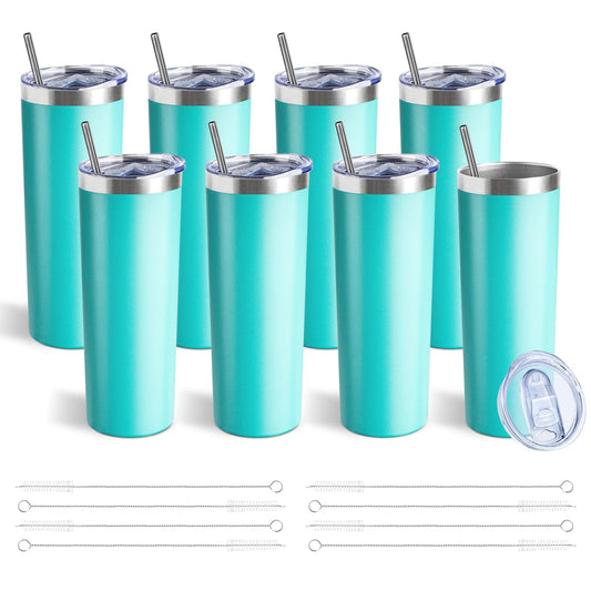 FristChoice 20 oz Skinny Tumbler with Lid and Straw,Stainless Steel Vacuum Insulated Tumbler Cup Double Wall Leak-proof Coffee Mug,Travel Thermal Water Tumbler for Home,Office,Outdoor(Teal,8)