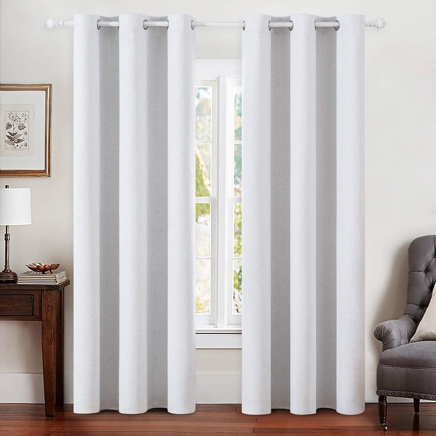 MIULEE Linen Blackout Curtains - 100% Thermal Insulated Room Darkening Drapes | Grayish White, 42x84 Inch (2 Panels)