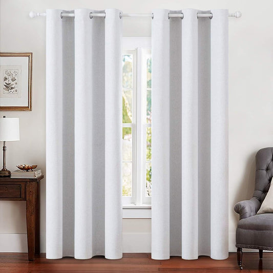 MIULEE Linen Blackout Curtains - 100% Thermal Insulated Room Darkening Drapes | Grayish White, 42x84 Inch (2 Panels)